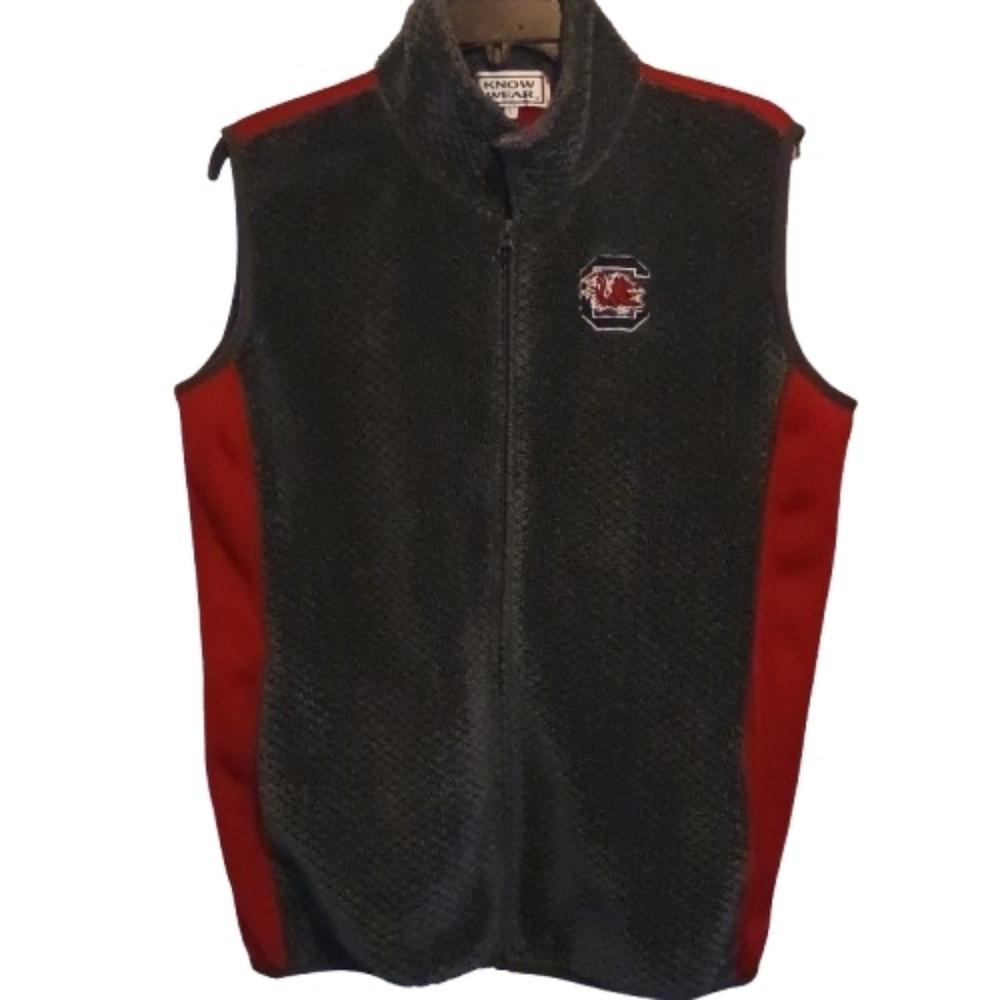 Know Wear South Carolina Gamecocks Fleece Vest‎ Size L Red Gray Zip Front